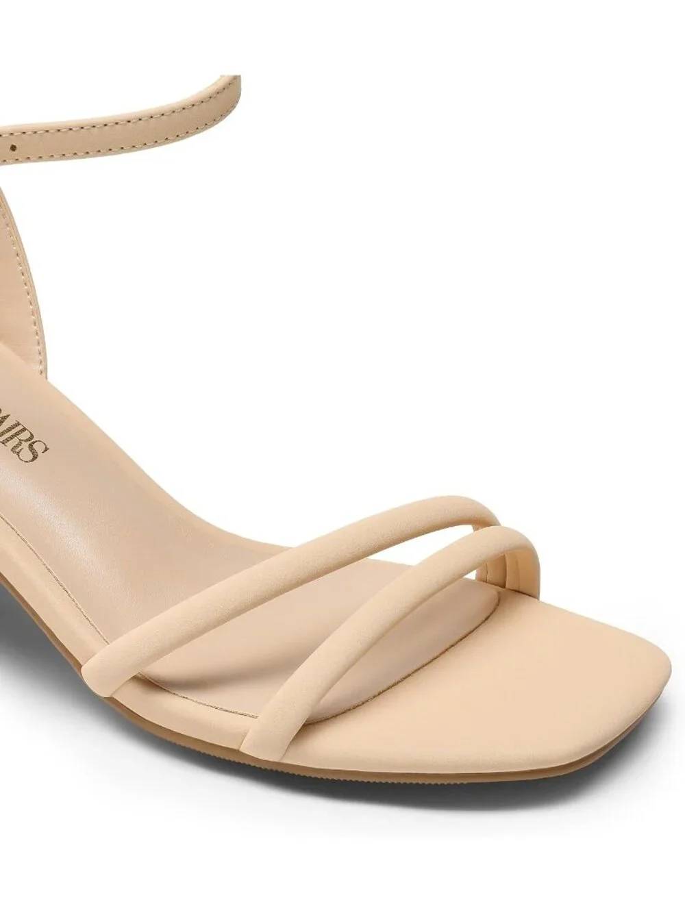 Women's Nude Faux Leather Square-Toe Chunky Block Ankle Buckle Heeled Sandals